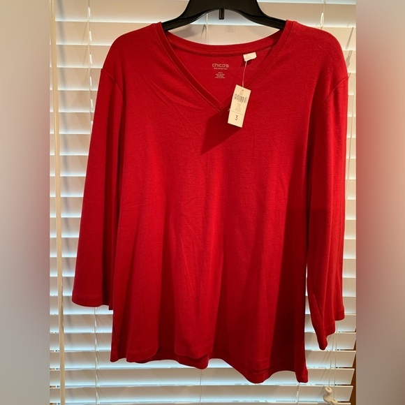 Chico's Tops - Chicos Razzle Red True Color 3/4 Sleeve Cotton Tee Size 16(Chicos 3) NWT